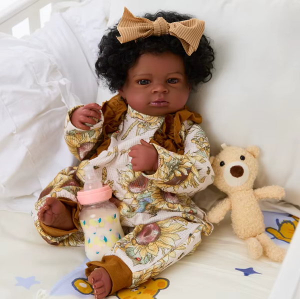 "Lanny" - 20-Inch African American Reborn Doll with Black Skin and Hand-Rooted Hair