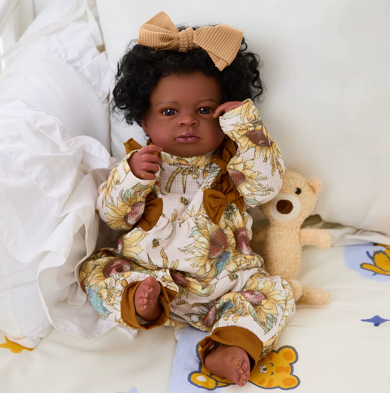 African-Reborn-Doll "Lanny" - 20-Inch African American Reborn Doll with Black Skin and Hand-Rooted Hair