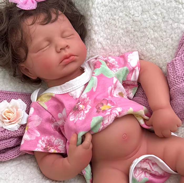 Aria – 20-Inch (50 cm) Full Silicone Reborn Baby Doll with Rooted Dark Hair & Open Mouth