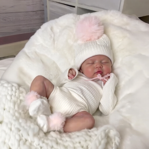 12“ & 16” Full Body Silicone Reborn Baby Girl or Boy Doll with Brown Rooted Hair, Asleep Newborn Doll with Closed Eyes and Soft Touch Skin