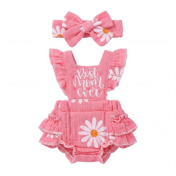 For 12"/16″ Pink daisy floral print Set Adorable Spring Bodysuit for Reborn Babies