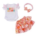 For 16″ Apricot floral print Set Cute Spring Dress for Reborn Babies